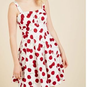Pull Up a Cherry A-Line Dress in White